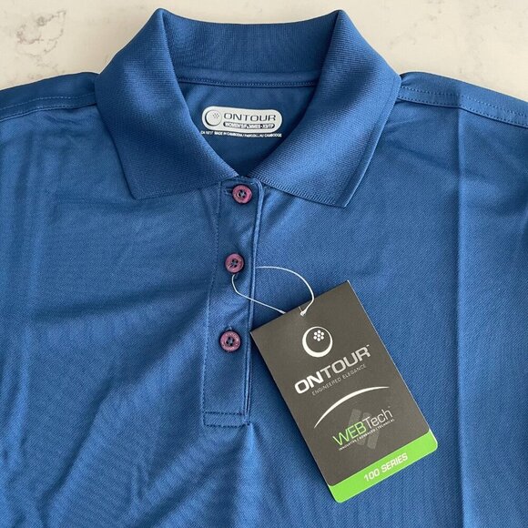 OnTour Pico Web Tech 100 Series Athletic SS Poly Polo Golf Shirt Blue Sz XS NWT - Picture 3 of 15